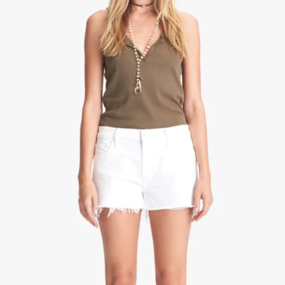 Mother Superior The Teaser Step Fray Denim Shorts in Totally Innocent